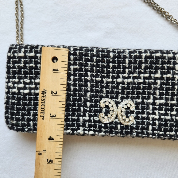 Cache Tweed Shoulder Bag Clutch Black White Silver Chain Sparkle Chic Elegant - Picture 14 of 16